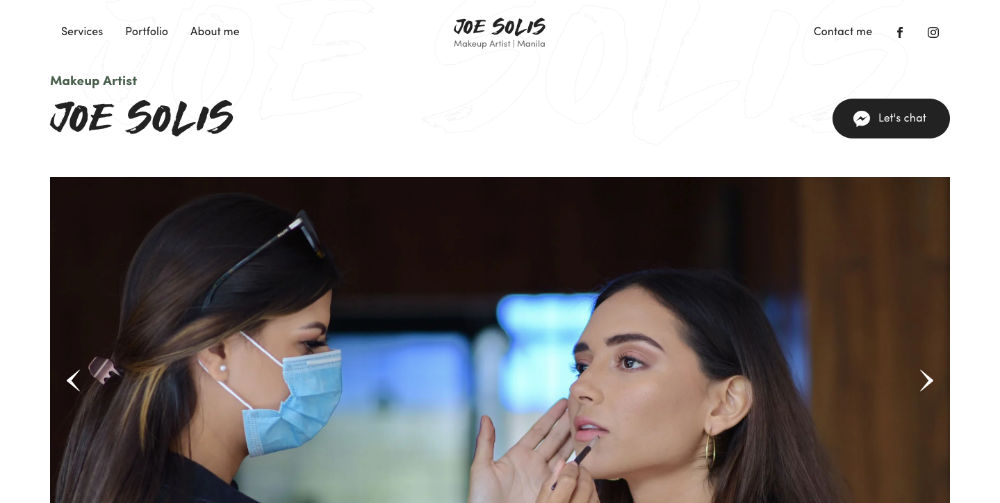 a screenshot of a website created for international makeup artist, Joe Solis, developed by Mike Stott